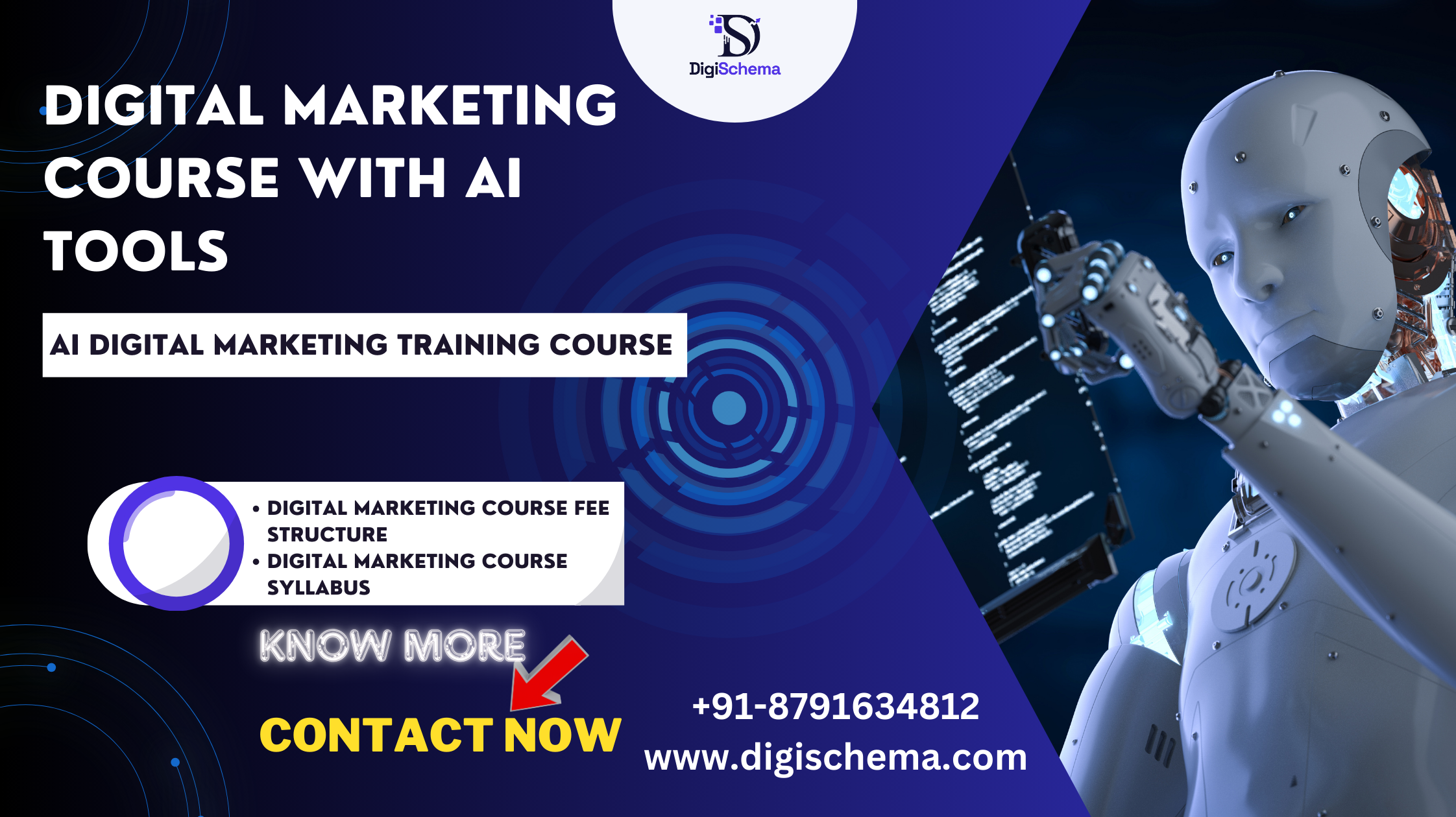 Digital Marketing Course With AI Tools And AI Digital Training Course and syllabus and Fee Structure and digi schema logo and contact details