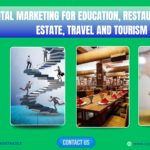 image shows Digital Marketing For Education, Restaurants, Real Estate, Travel And Tourism and Ranking Rapid logo and contact information